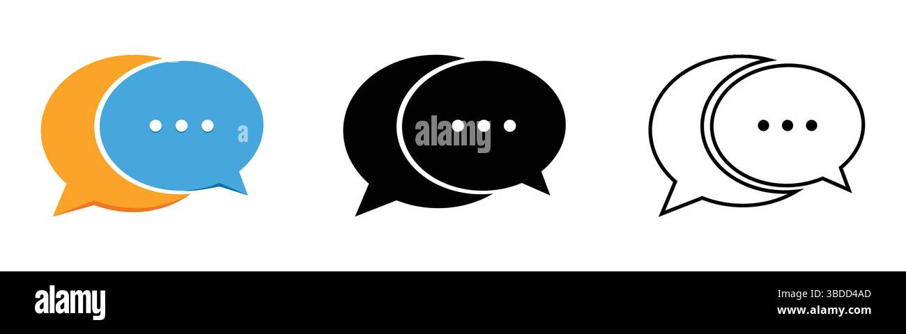Symbol für Chat-Nachricht in Blau, Schwarz und Gliederungsstil Stock Vektor