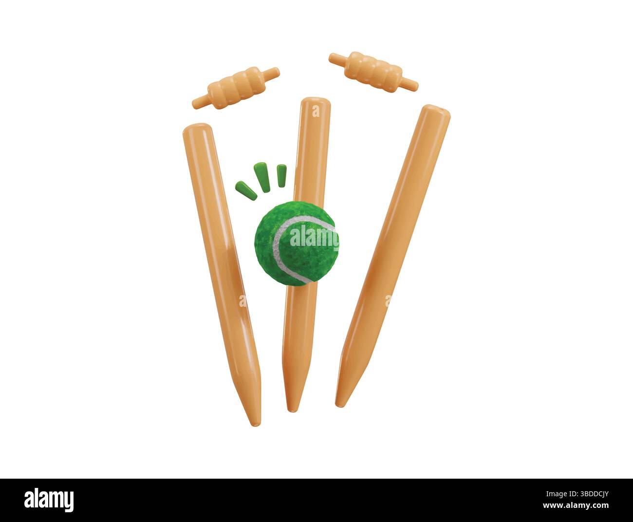 Cricketball mit Stempelsymbol 3d Rendern Konzept der Bowled Stümpfe Cricketaktion Icon Vektor Illustration Stock Vektor