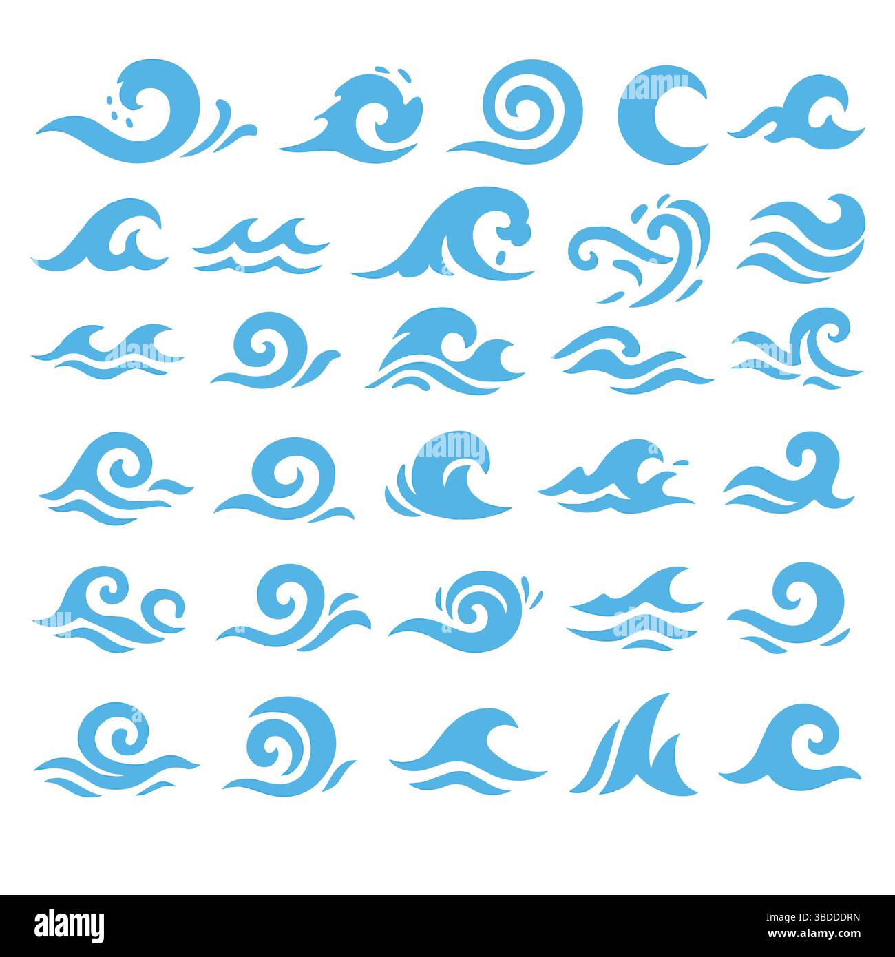 Set von blauen Meereswellen, abstrakte Fluidvektorsymbole Stock Vektor