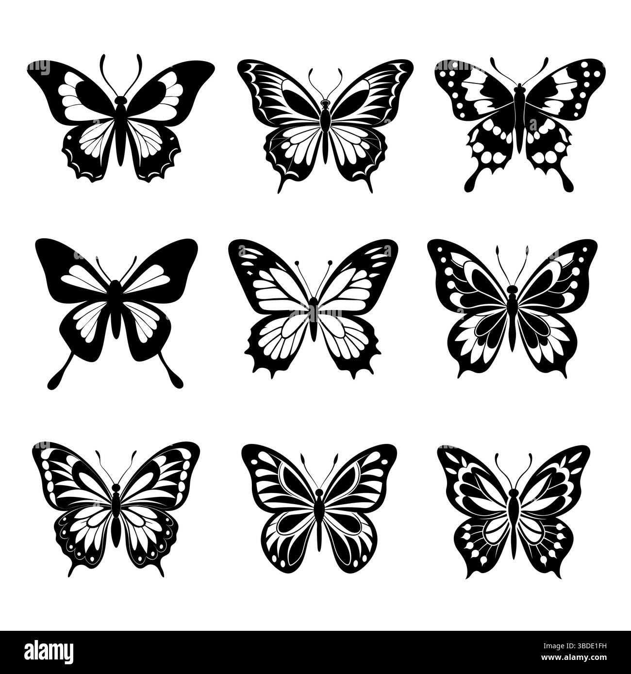 Schmetterling Set Vektor Iilustration Silhouette Stock Vektor