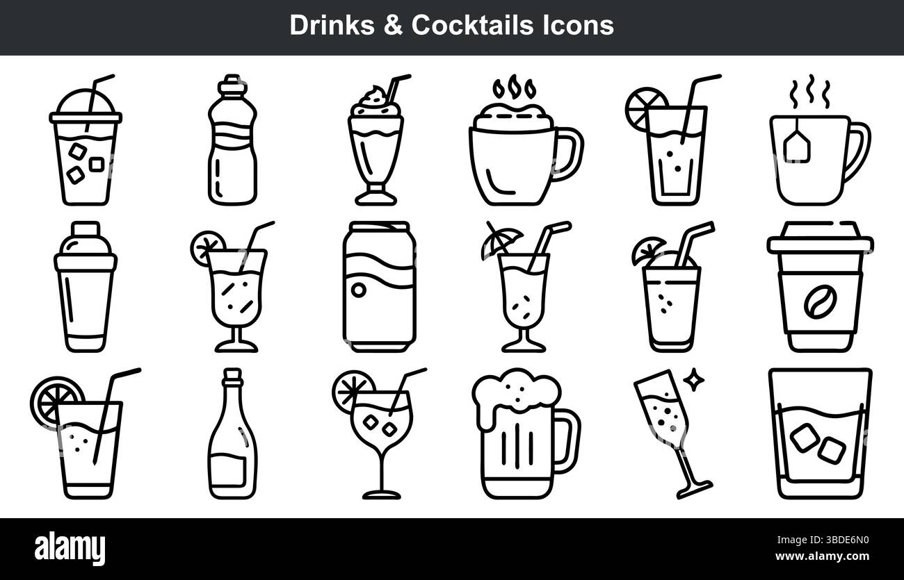 Getränke Cocktails Ikonen grafisches Design der Getränkekarte Stock Vektor
