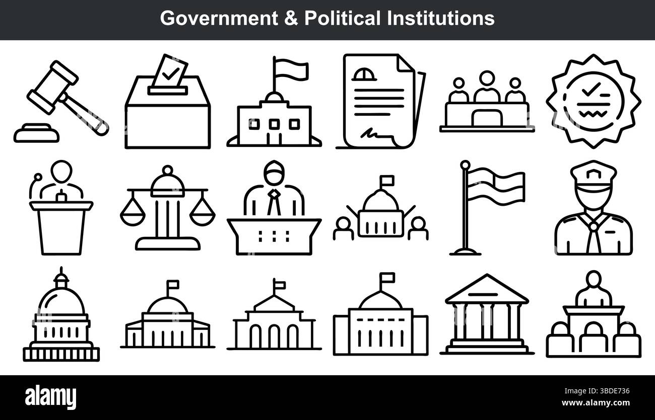 Symbole für politische Institutionen der Regierung Stock Vektor