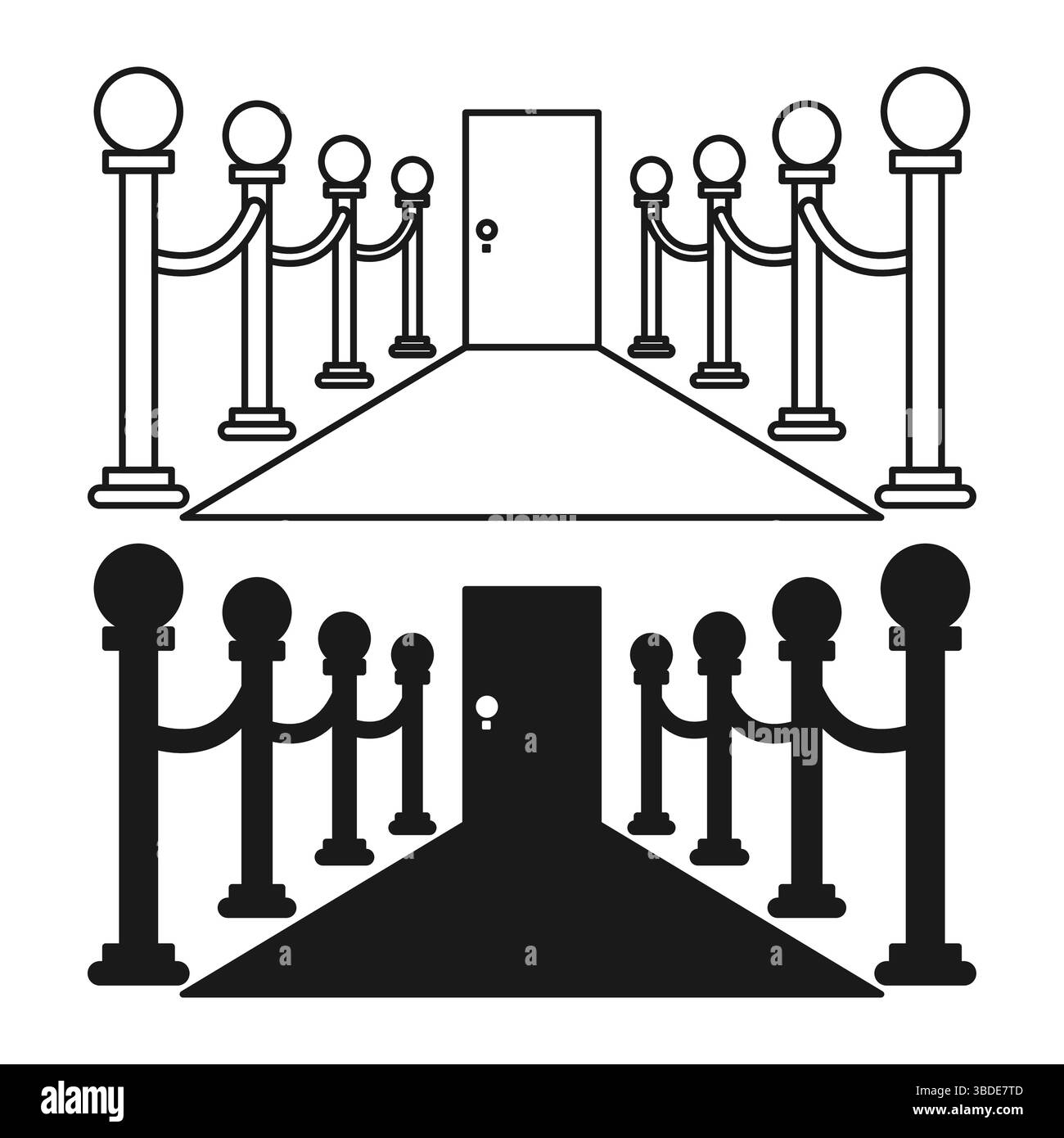 Red Carpet Awards Events Flat Black und Outline Style. Rotes Teppichsymbol auf weißem Hintergrund. Stock Vektor