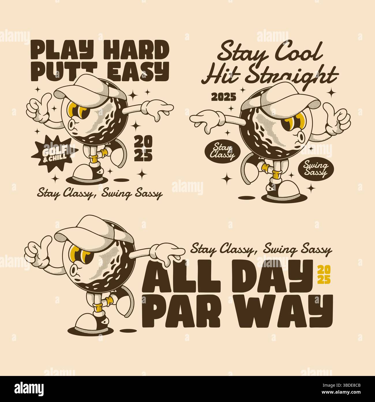 Zeichentrickball mit lustigen Zitaten für Bekleidungsdrucke Stock Vektor