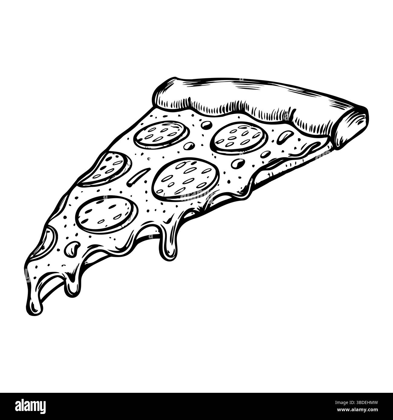 Ein Stück Peperoni-Pizza mit geschmolzenem Käse und knuspriger Kruste. Die Pizza ist handgezeichnet und zeigt ihre Toppings und Textur. Stock Vektor