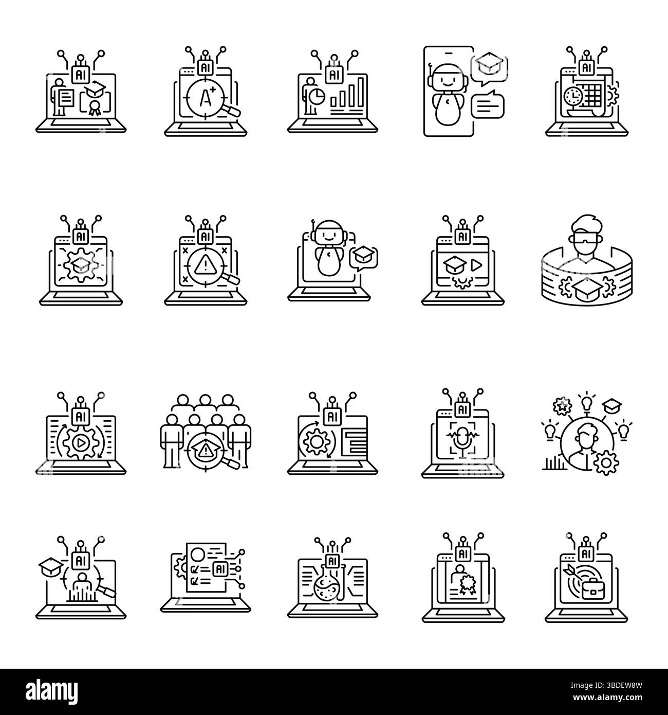 Personalisierte schwarze Linie für Lernende für digitale und gedruckte Projekte. Minimale bereinigte Symbole für Apps und Websites. Moderne, einfache Symbole für die Benutzeroberfläche Stock Vektor