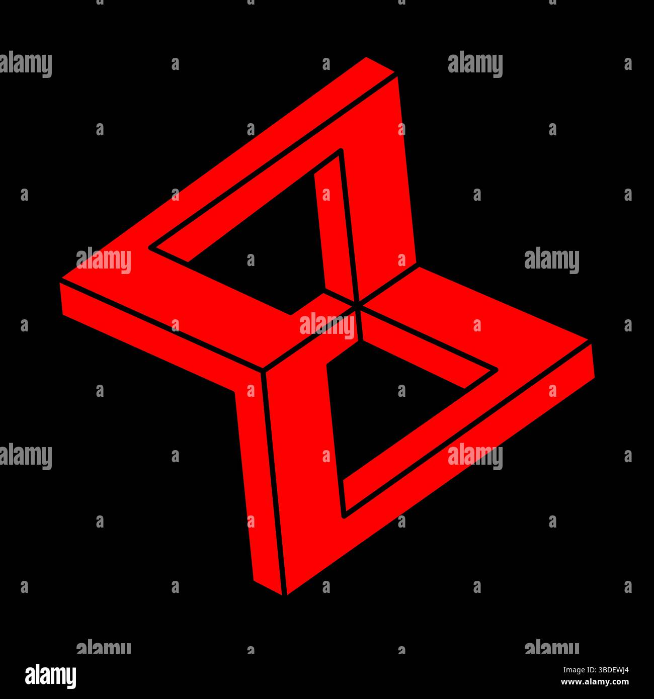 Unmögliche Formen. Sakrale Geometriefiguren. Optische Täuschung. Abstrakte ewige geometrische Objekte. Unmöglich endlose Kontur. Strichgrafik. Optische Kunst Stock Vektor