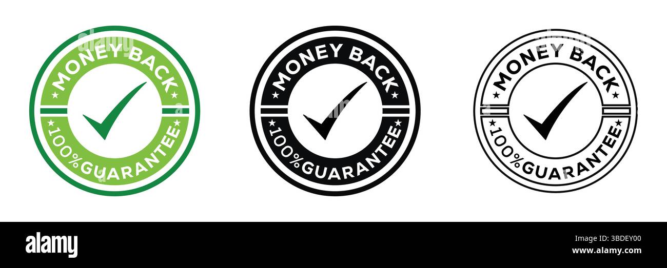 Icon-Kollektion Mit Geld-Zurück-Garantie-Abzeichen Stock Vektor