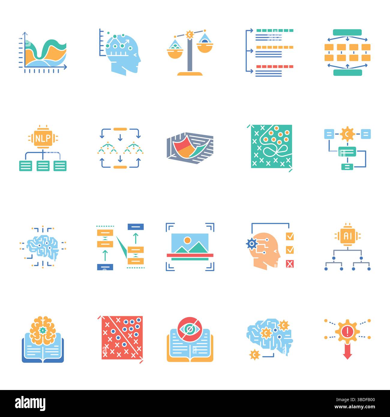 Schwarze Linien für maschinelles Lernen für digitale und gedruckte Projekte. Minimale bereinigte Symbole für Apps und Websites. Moderne einfache Symbole für UI UX und br Stock Vektor
