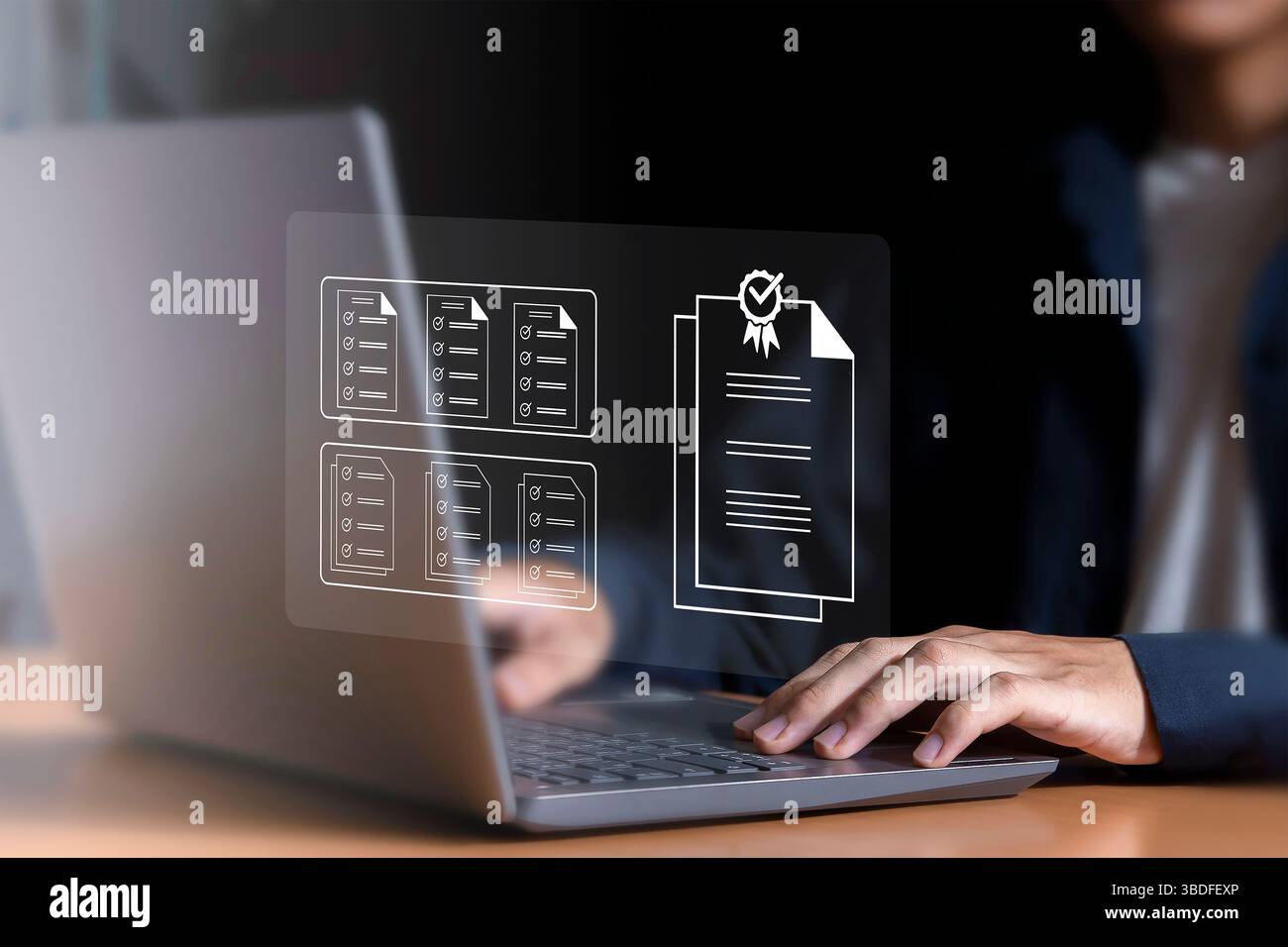 Konzepte und Checklisten für die Verwaltung von Geschäftsdokumenten Datencheckliste, Geschäftsentwicklung Stockfoto