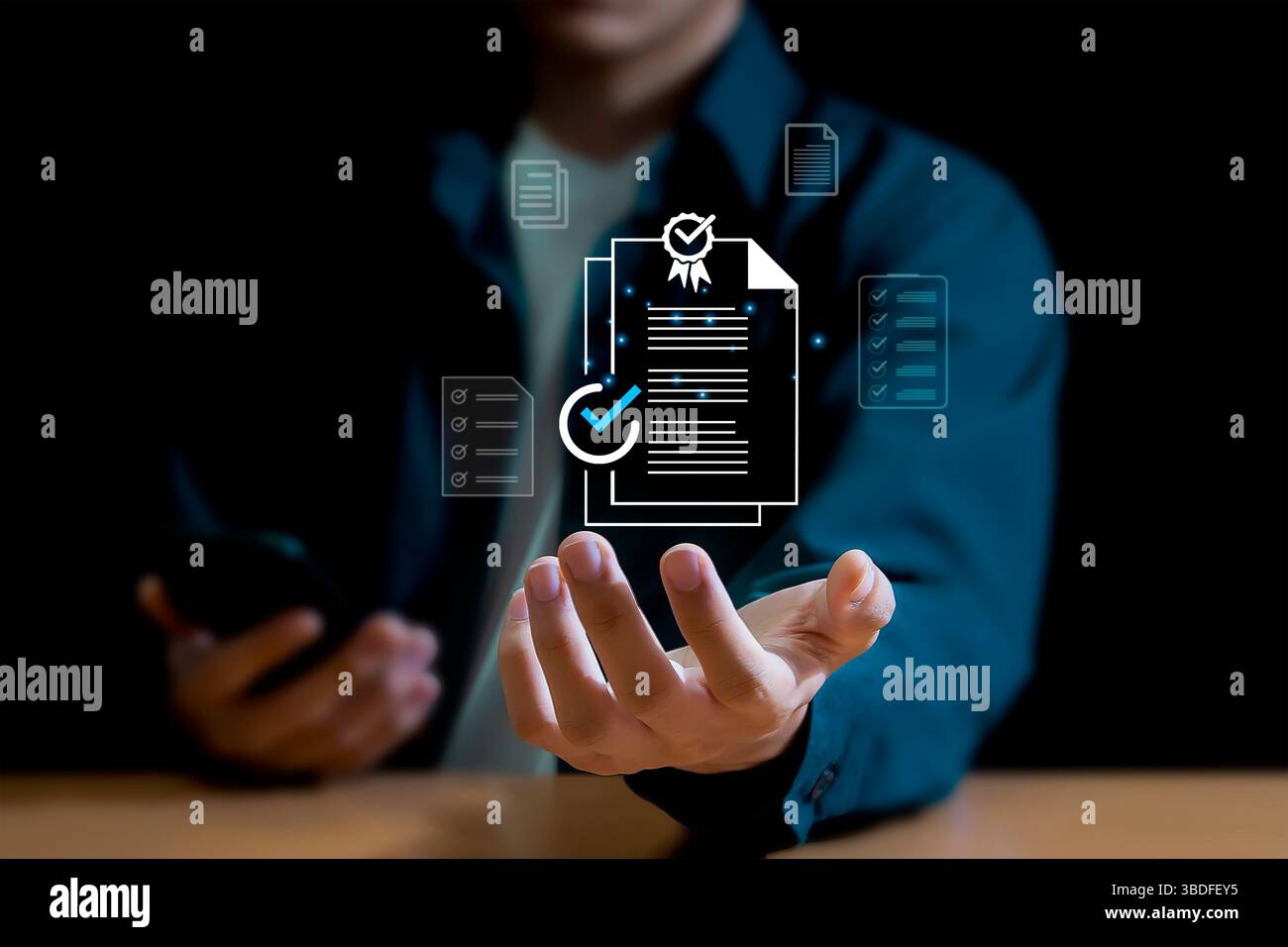 Konzepte und Checklisten für die Verwaltung von Geschäftsdokumenten Datencheckliste, Geschäftsentwicklung Stockfoto
