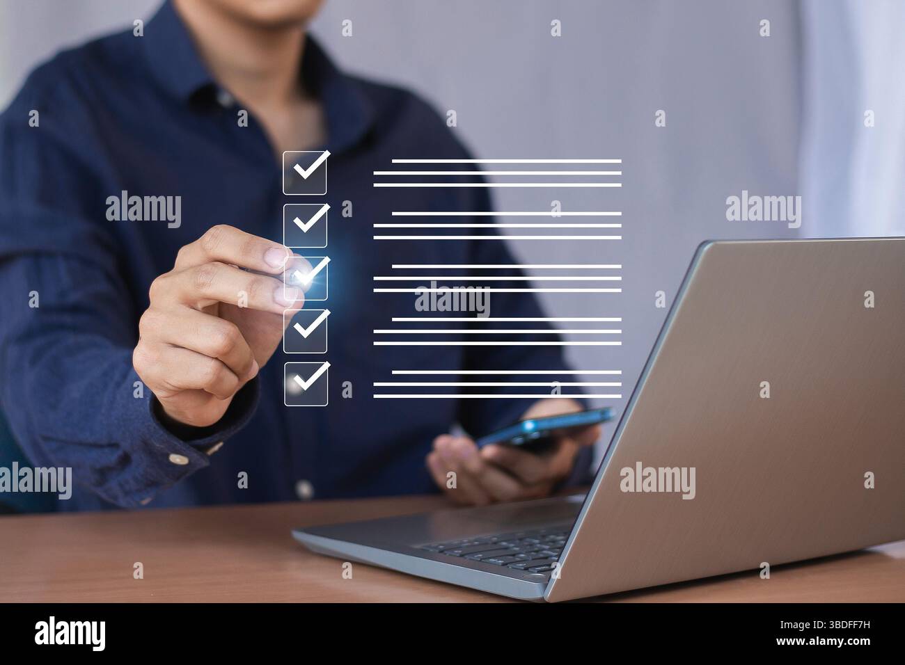 Konzepte und Checklisten für die Verwaltung von Geschäftsdokumenten Datencheckliste, Geschäftsentwicklung Stockfoto