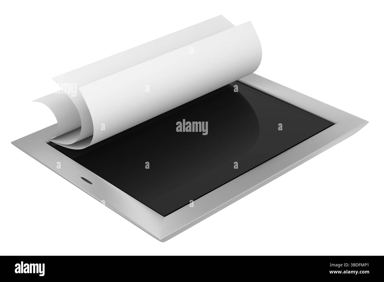 3D Rendering eines Tablet-Computers mit weißen Buch Websites Stockfoto