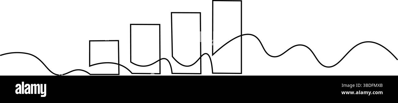 Absteigendes Balkendiagramm: Visualisierung von Daten, Wellenliniendiagramm: Analyse negativer Trends, statistischer Rückgang: Diagramm mit fluktuierenden Daten. Stock Vektor