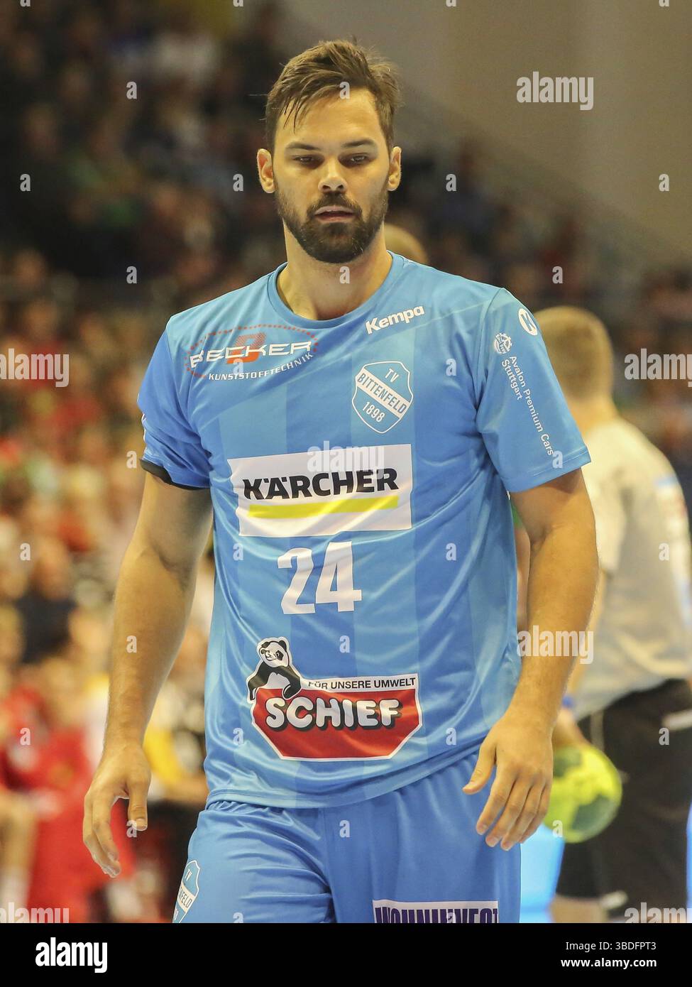 Der Schweizer Handballspieler Lukas von Deschwanden vom TVB 1898 Stuttgart während des Spiels zwischen dem SC Magdeburg und dem TVB 1898 Stuttgart am 24.02.2019 in Magd Stockfoto