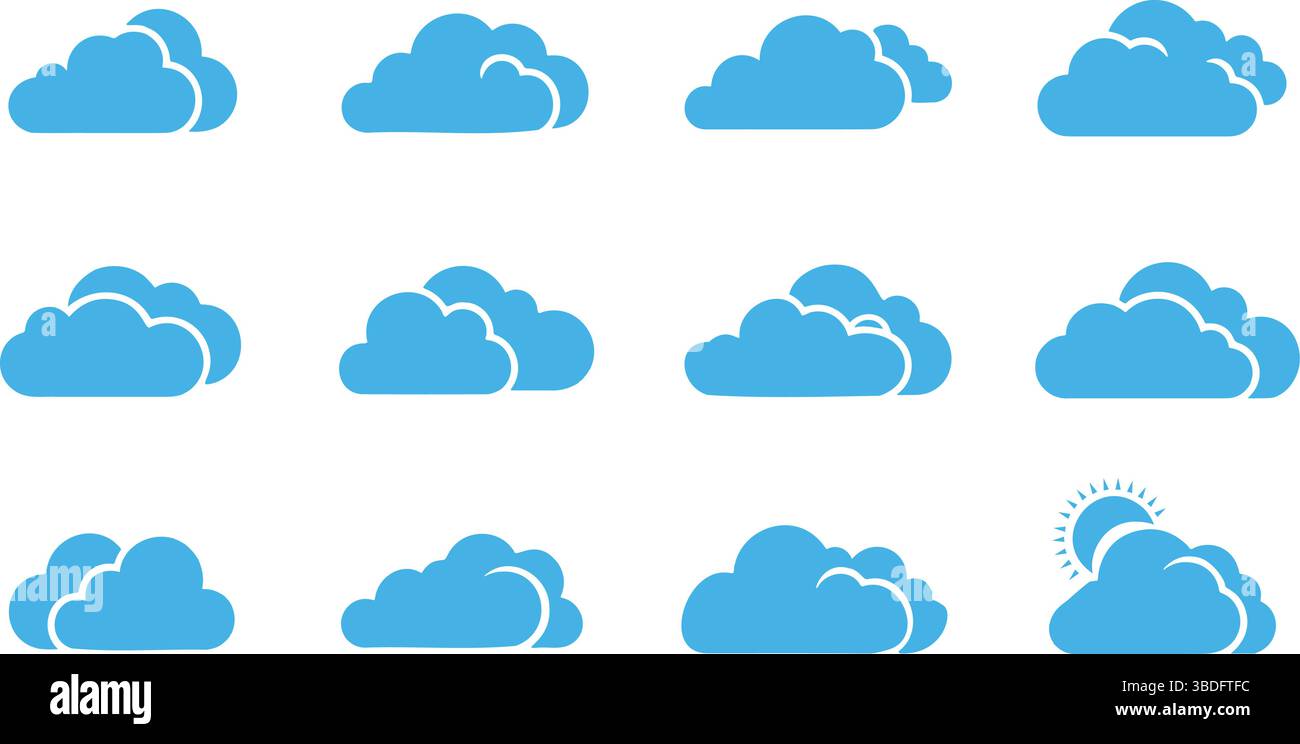 Minimal Cloud Symbol Set Wetter-Themen Wolken Illustrationen und Vektor Stock Vektor
