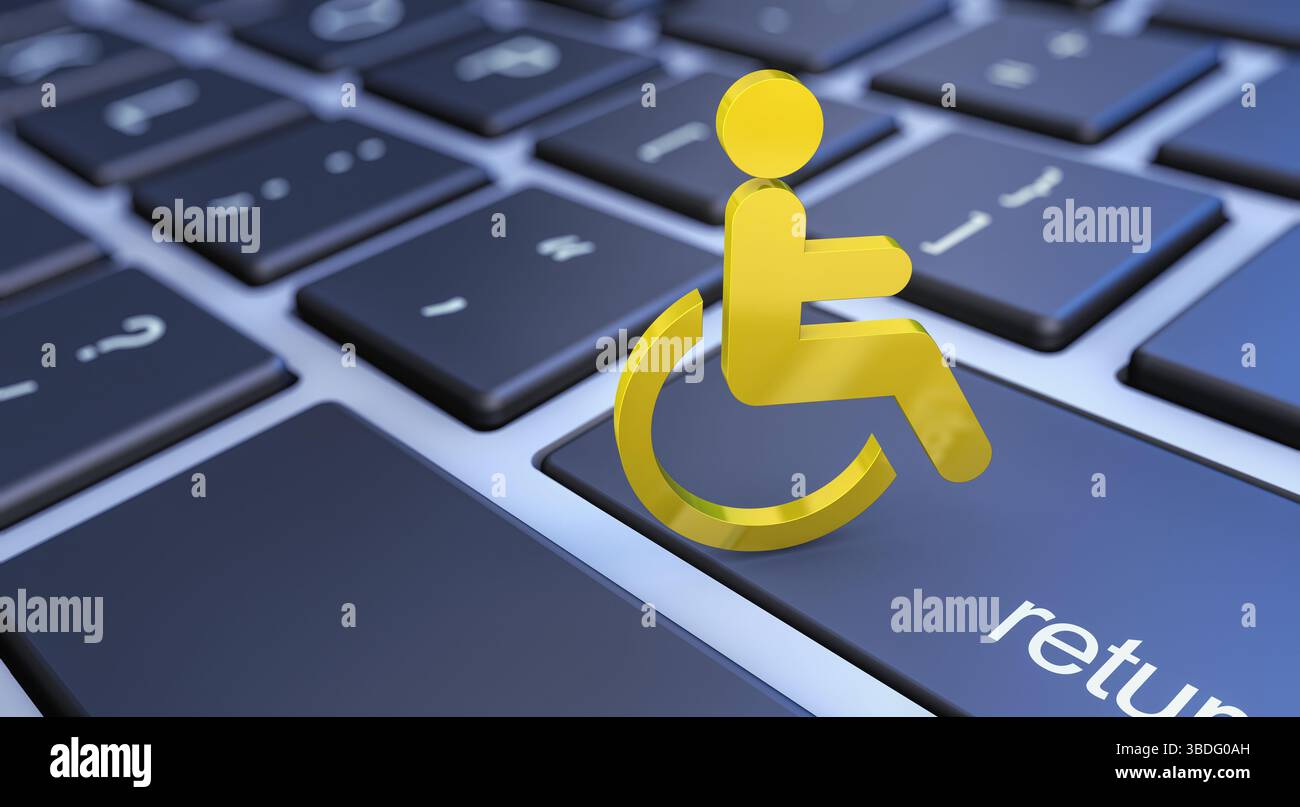 Barrierefreier Zugang zu Websites und Internet-Inhalten und zugängliche Computer- oder Hilfstechnologie für Menschen mit Behinderungen Konzept mit Wheelchai Stockfoto