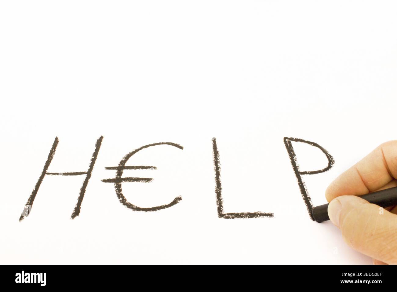 Handschrift Wort Hilfe als Symbol für finanzielle Hilfe mit Geld Stockfoto