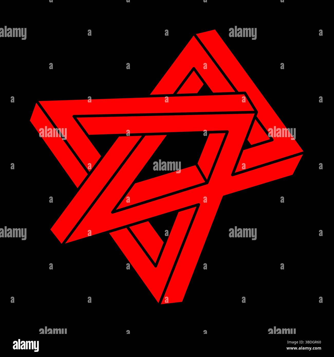 Optische Täuschung. Unmögliche Formen. Sakrale Geometriefiguren. Abstrakte ewige geometrische Objekte. Unmögliche endliche Konturformen. Optische Kunst Stock Vektor