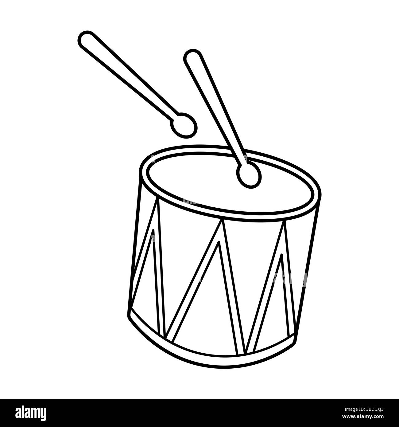 Trommel mit Drumsticks Kontur Vektor-Illustration. Eine schwarz-weiße Illustration einer Trommel mit zwei Drumsticks. Die Trommel hat eine zylindrische Form. Stock Vektor