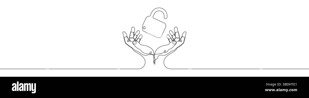 Einzeilige Sicherheitsverriegelung Hand Symbol Vektor Hintergrund. Symbol für sicheres Schloss mit Händen. Durchgehende Kontur eines Symbols für die Hände der Sperre. Stock Vektor