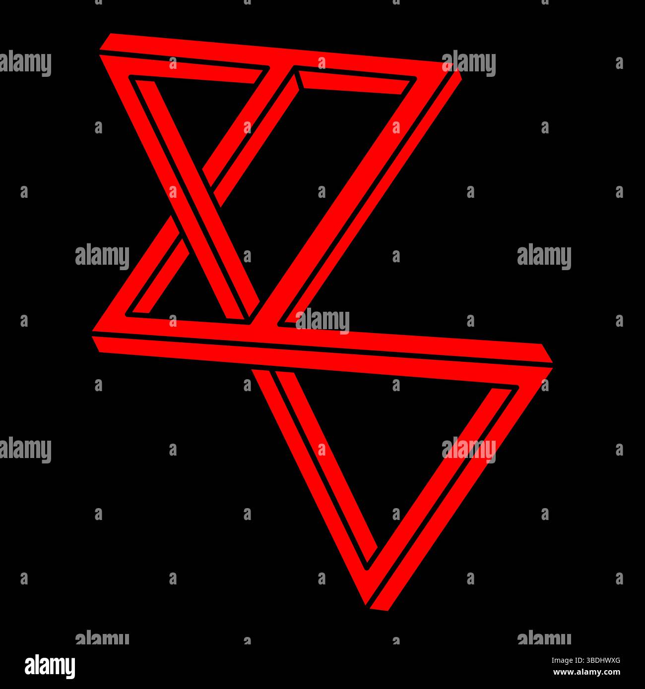 Unmögliche Formen. Heilige Geometrie. Optisches Illusionslogo. Abstrakte ewige geometrische Objekte. Optische Kunst. Unmögliches Geometriesymbol auf einem schwarzen Element Stock Vektor