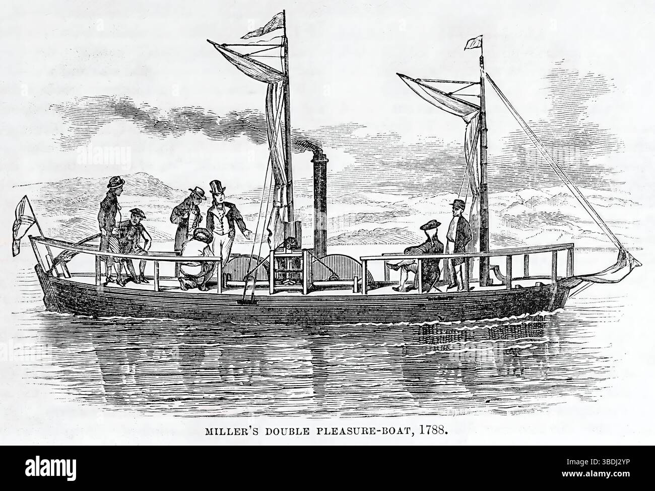 Patrick Miller von Dalswintons Doppeldampfer, 1788. Illustration aus dem 19. Jahrhundert von Frank Leslie's Popular Monthly Stockfoto