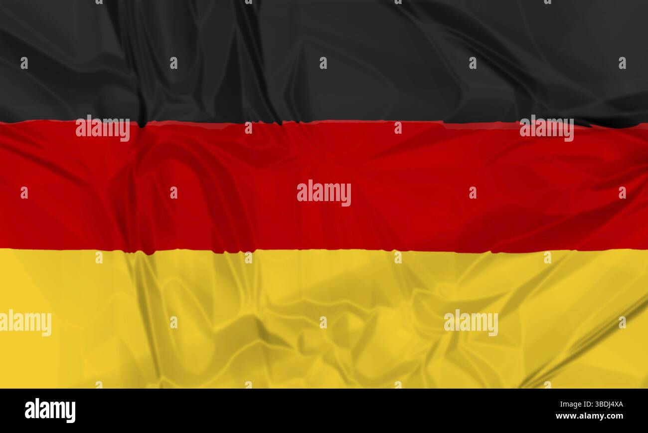 Die Nationalflagge Deutschlands. Schwarzer, gelber und roter 3D-Hintergrund Stockfoto
