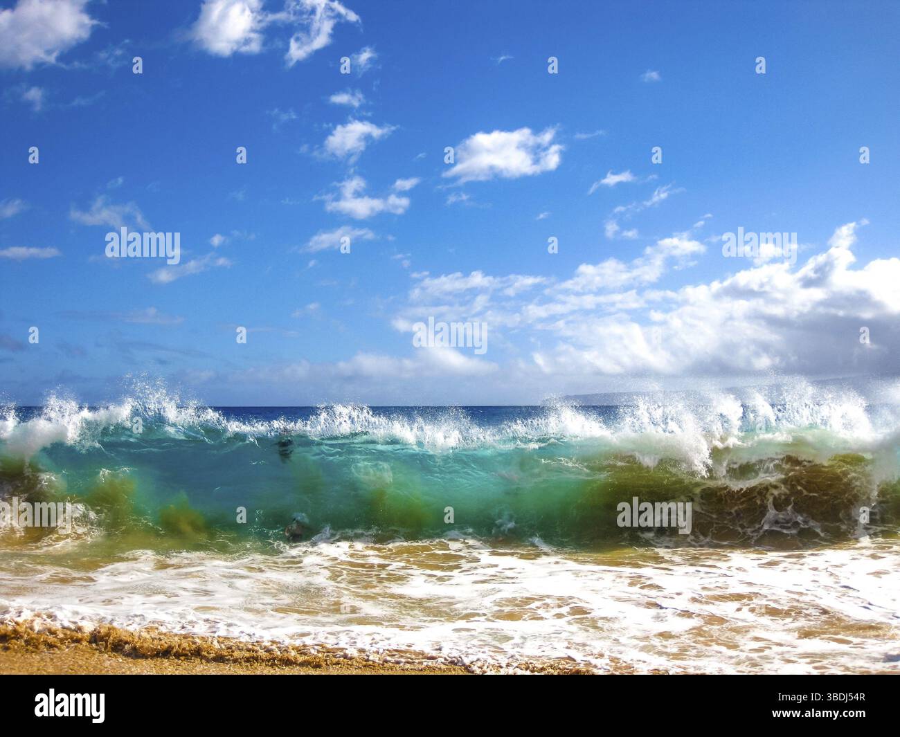 Hohe Wellen des berühmten Big Beach im Sommer, Makena State Park in Maui, Hawaii, USA, Nordamerika Stockfoto