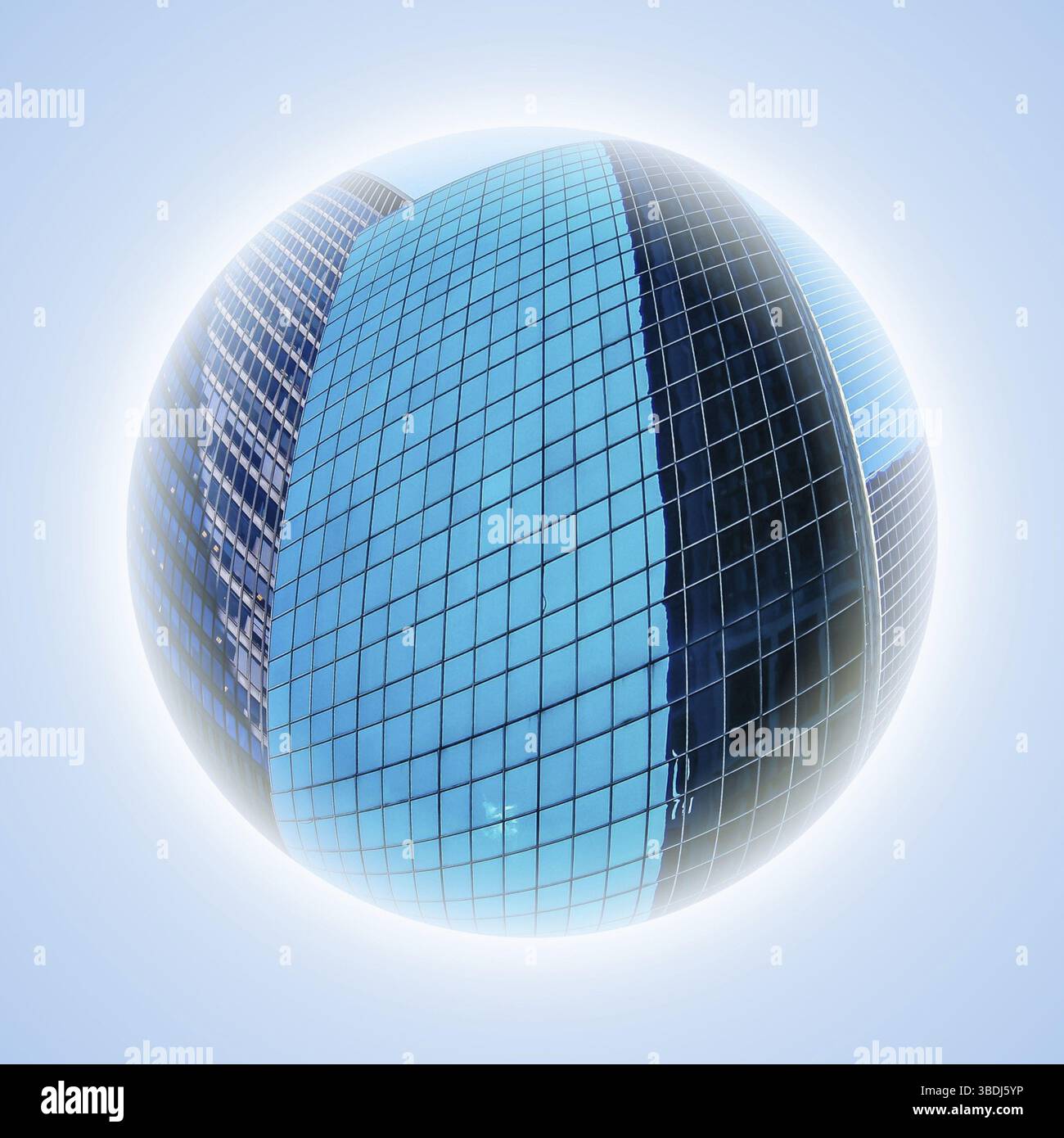 Konzeptionelle Bild mit fisheye Effekt und Globus Wirkung. Repräsentatives Bild von im Herzen von Manhattan und Unternehmensfinanzierung. Moderne glänzende blaue Fassade o Stockfoto Konzeptionelle Bild mit fisheye Effekt und Globus Wirkung. Repräsentatives Bild von im Herzen von Manhattan und Unternehmensfinanzierung. Moderne glänzende blaue Fassade o Stockfoto