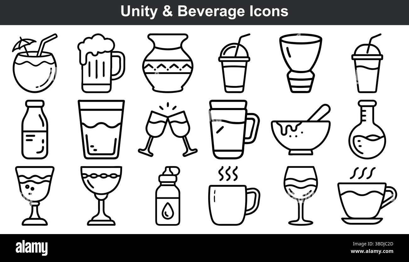 Getränkesymbole stellen Unity Drinks Gläserbecher her Stock Vektor