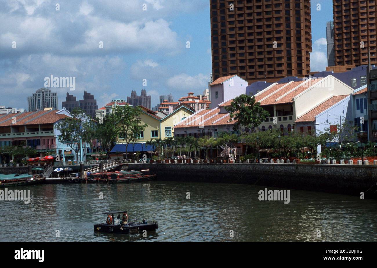 Anlegestelle und Turmblöcke, Boat Quai, Singapur, Boat Quai, Singapur, asien, Querformat, horizontal, Asien Stockfoto