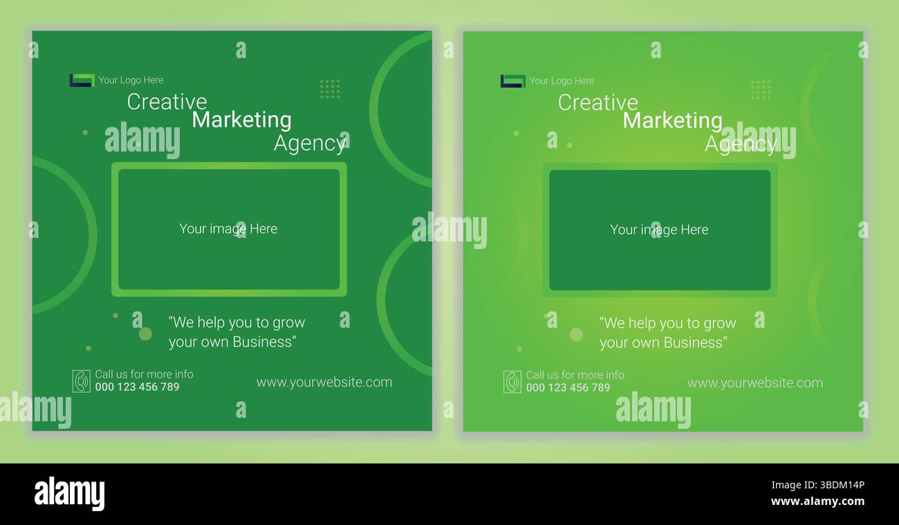 Moderne Social-Media-Vorlage für Green Business Marketing Agency, bearbeitbares quadratisches Layout für Instagram- oder Facebook-Werbeaktionen, digitales Werbebanner Stock Vektor