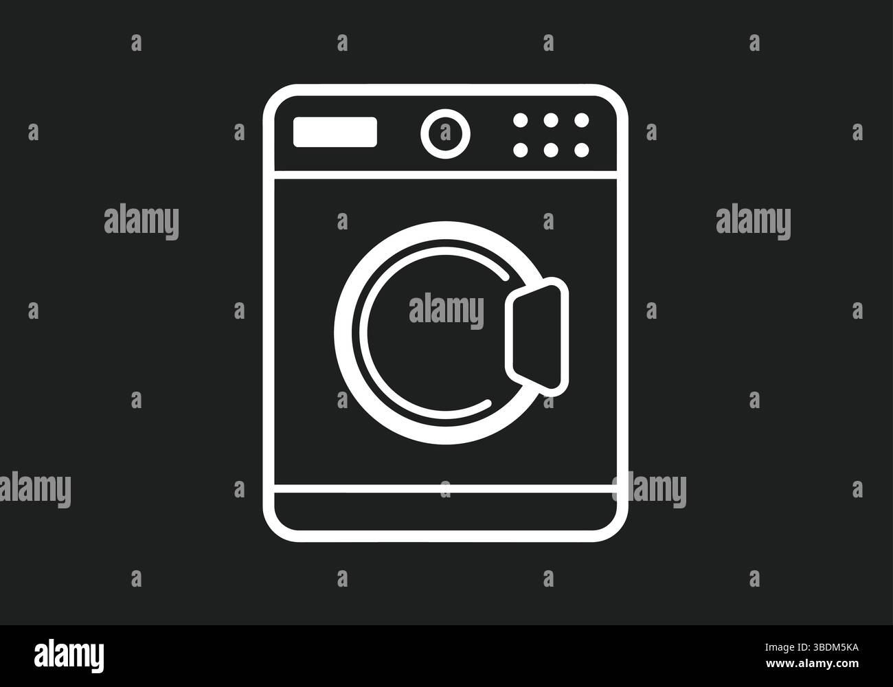 Minimalistisches Waschmaschinensymbol auf schwarzem Hintergrund – Symbol für Waschgeräte Stock Vektor