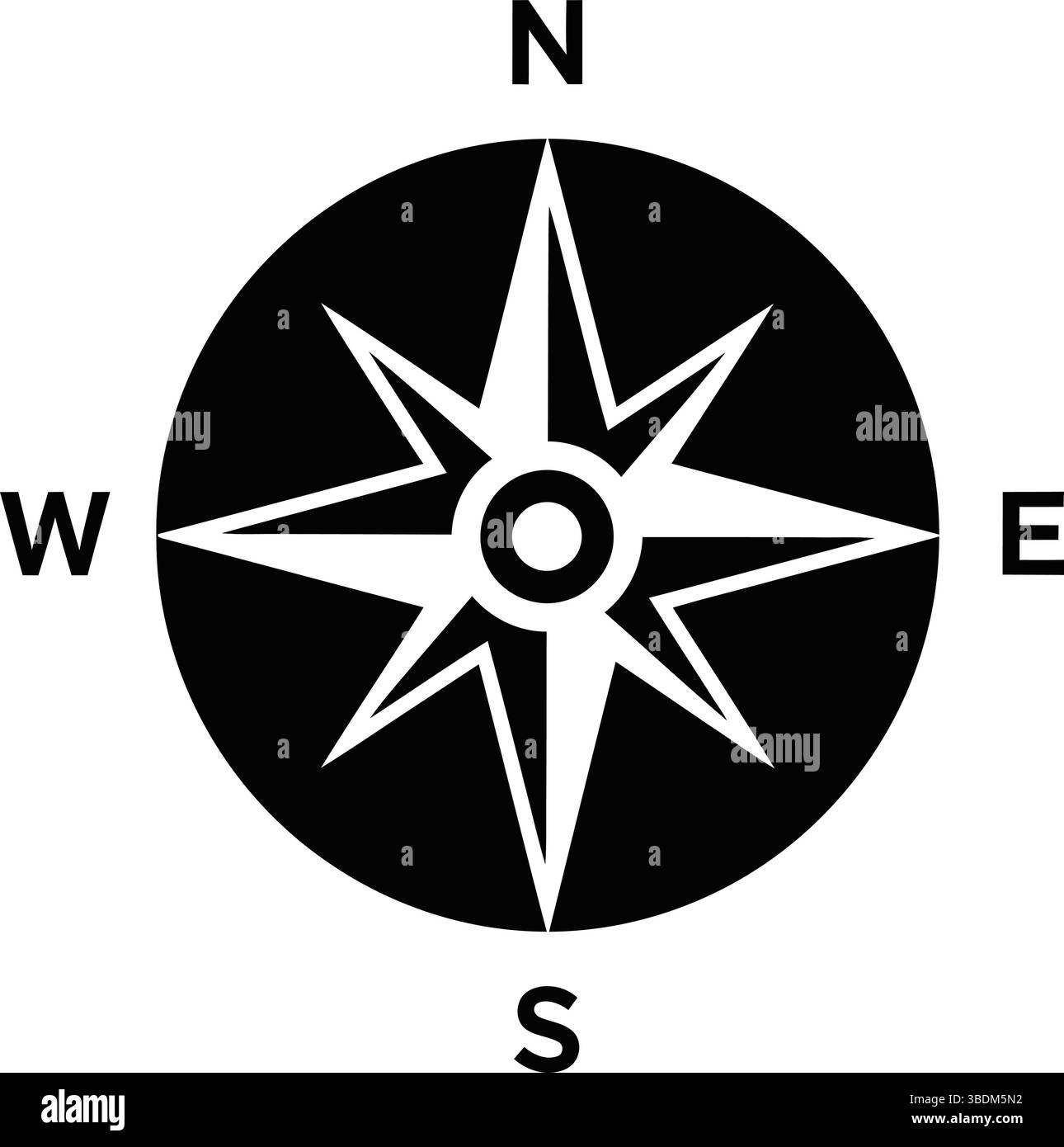 Klassisches Navigationssymbol in Kompass-Rose in Schwarz und weiß Stock Vektor
