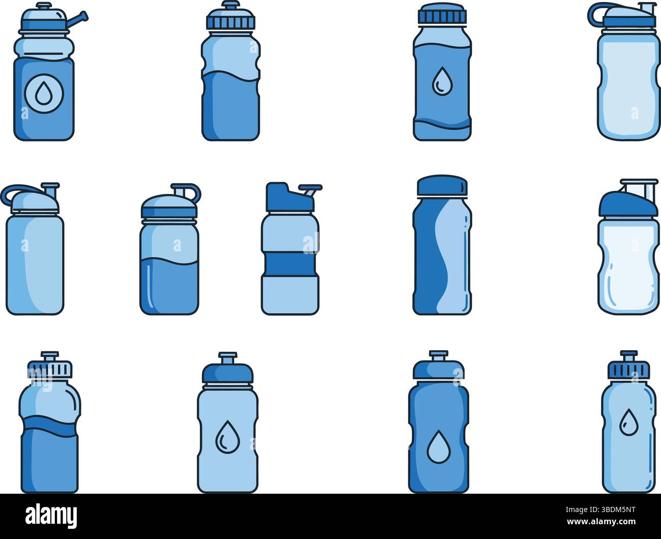 Sammlung verschiedener Wasserflaschendesigns Stock Vektor