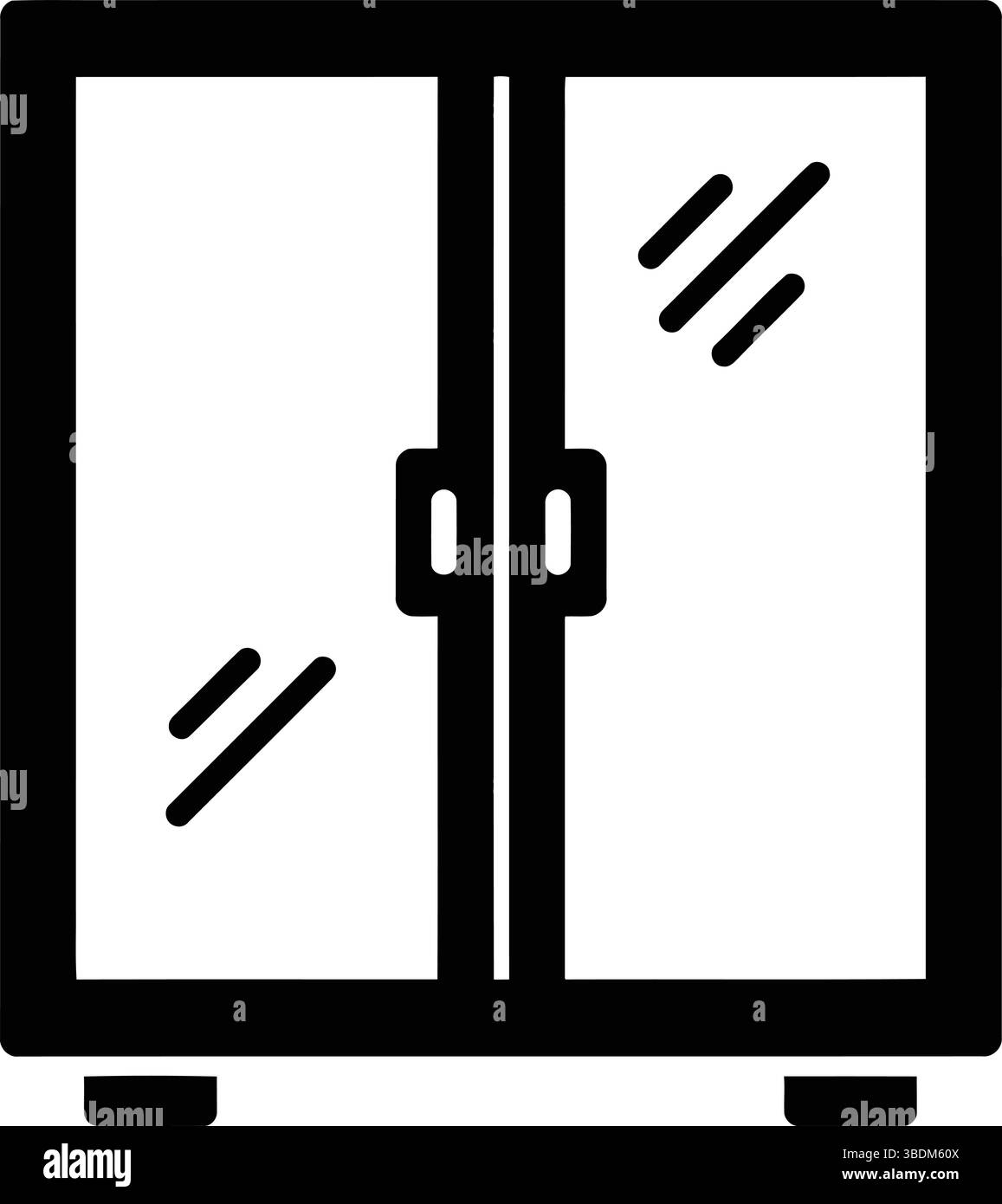 Minimalistisches Schwarz-weiß-Symbol eines Glasschranks mit Doppeltüren Stock Vektor