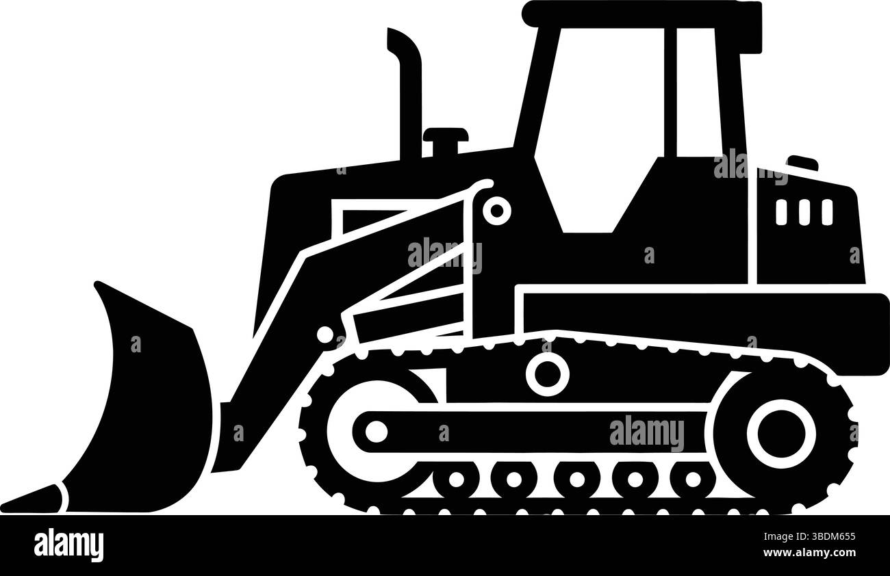 Silhouette Des Planierraupen – Illustration Für Industrielle Schwermaschinen Stock Vektor