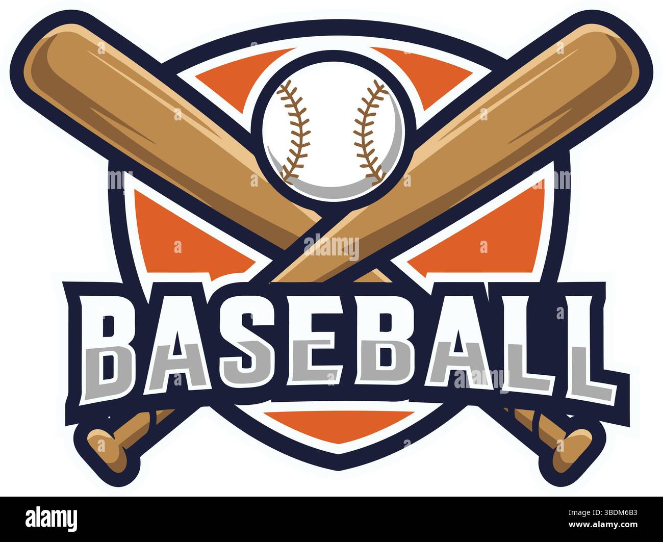 Baseball-Logo mit gekreuzten Schlägern und Ball Stock Vektor
