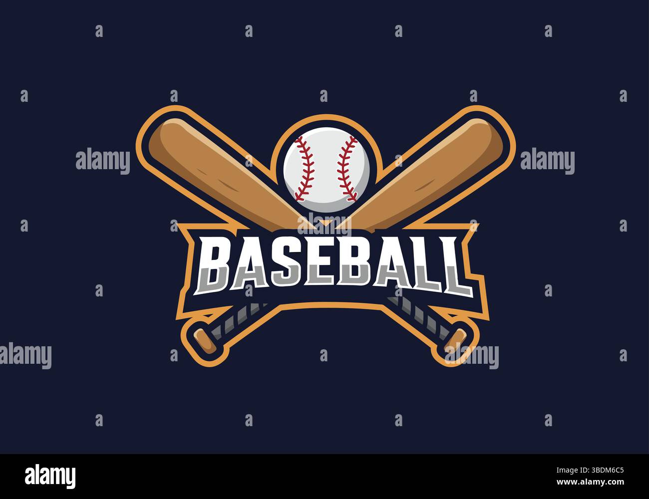 Baseball-Logo mit gekreuzten Schlägern und Ball Stock Vektor