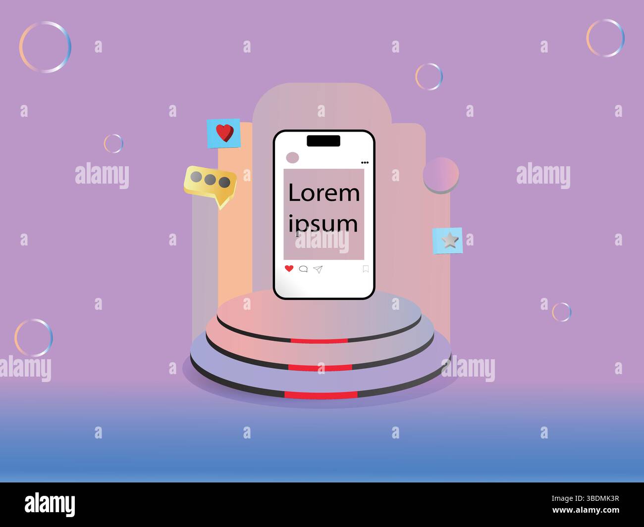 Flache 3D-Podium-Szene mit Smartphone-Schnittstelle und UI-Elementen Stock Vektor