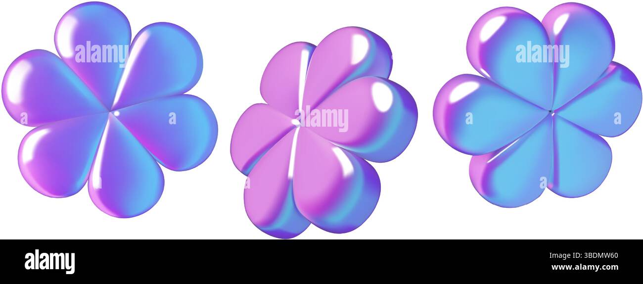 Abstrakte Formen aus 3D-holografischen Blumen fliegende Designelemente für den Sommer Stock Vektor
