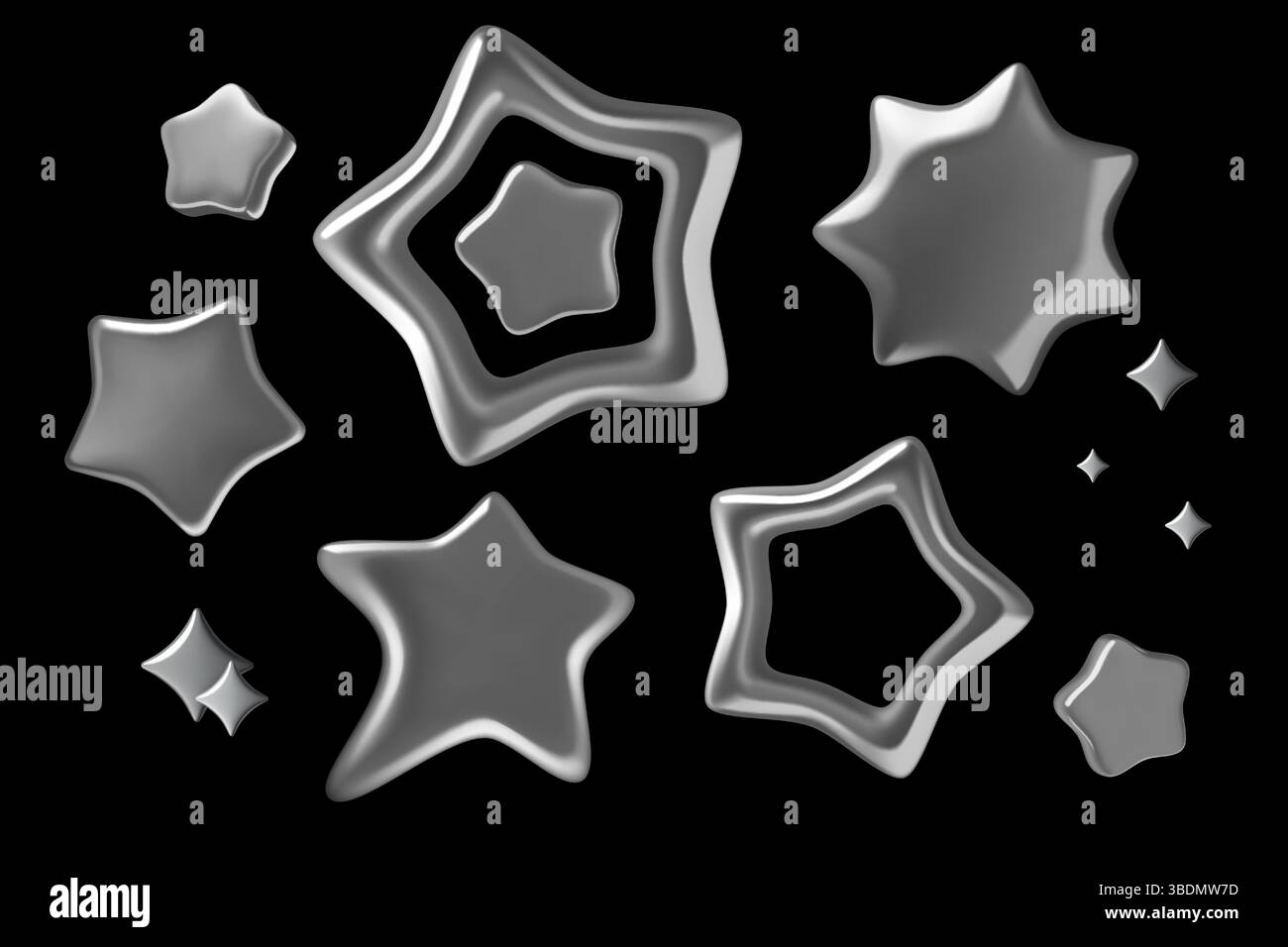 Chrom STAR 3D Vektoraufkleber auf dunklem Hintergrund Stock Vektor