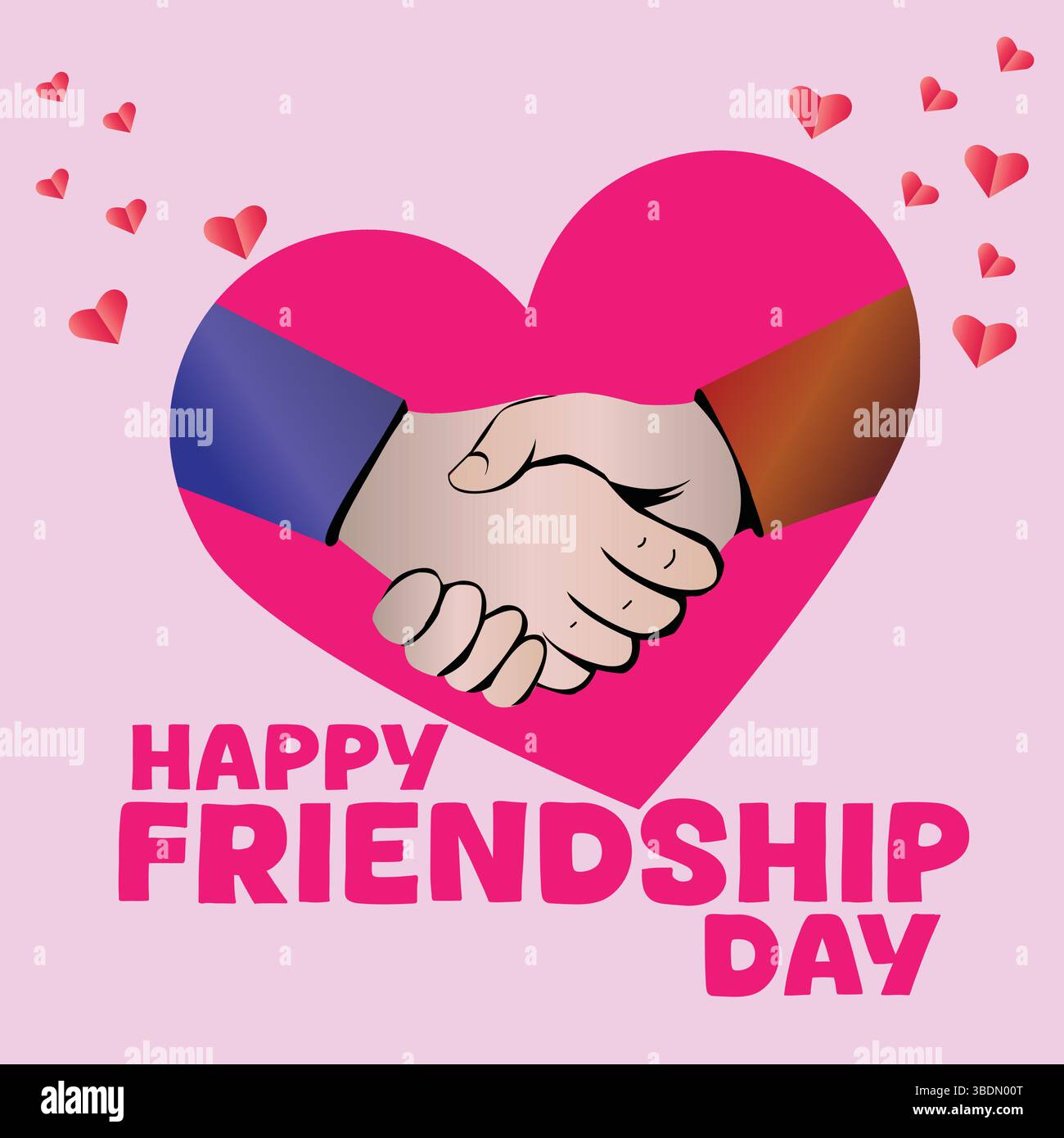 Grußkarte zum Tag der Happy Friendship mit Handshake und Herz niedliches Vektor-Design für Freunde Feiern und Teilen Stock Vektor