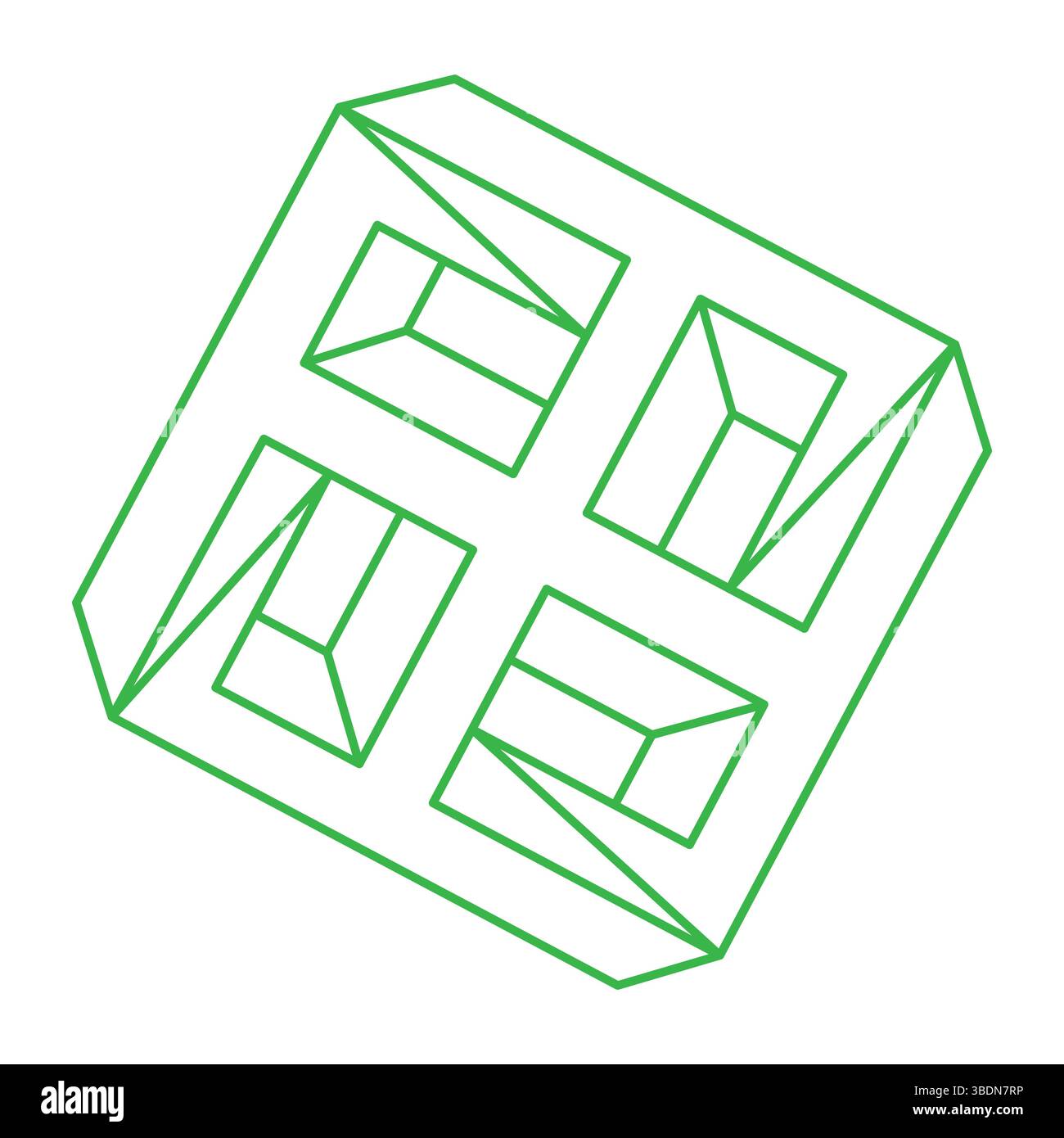 Unmögliche Form. Logo. Figur mit heiliger Geometrie. Optische Täuschung. Abstraktes ewiges geometrisches Objekt. Unmöglich endlose Kontur. Strichgrafik. Optische Kunst Stock Vektor