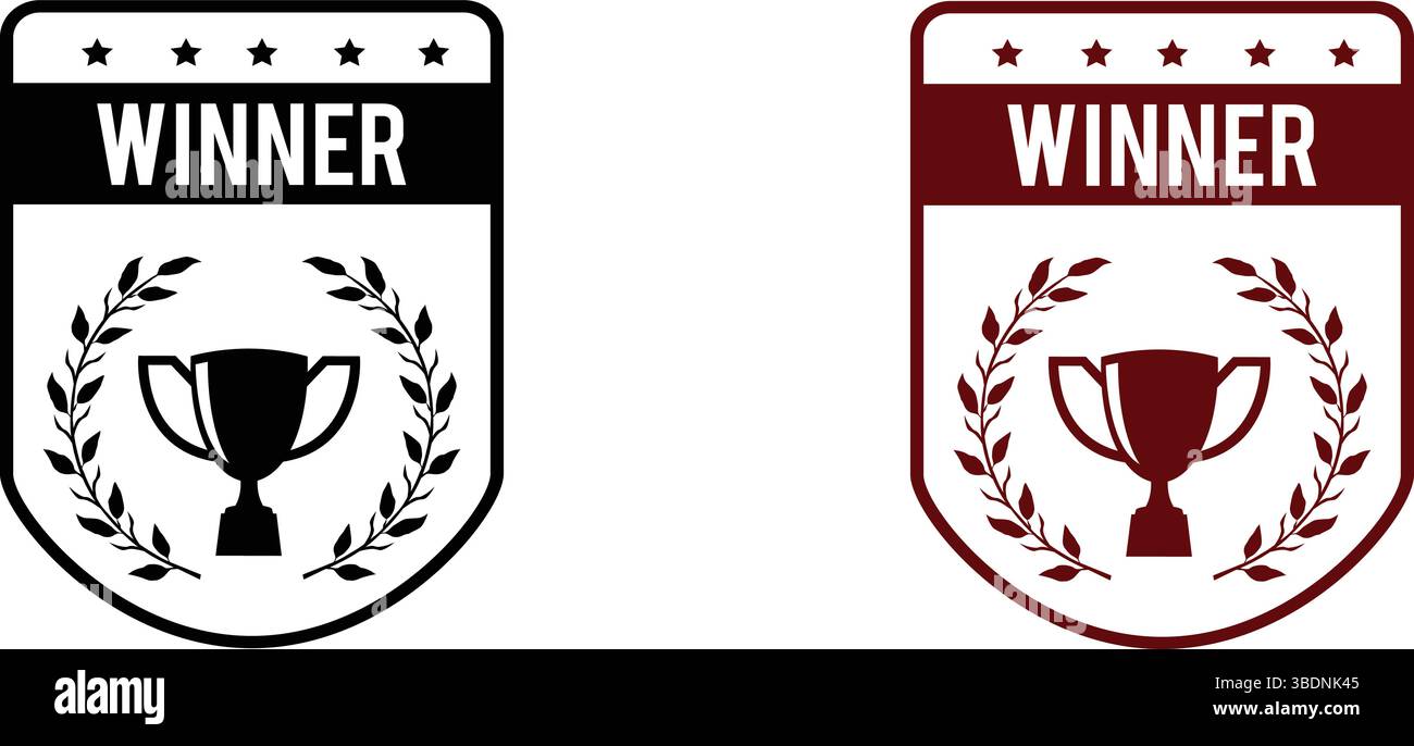 Sieger Trophäe Symbol Label Logo Siegel Stempelzeichen Zeichen für die Anerkennung von Meisterschaften und Auszeichnungen Stock Vektor
