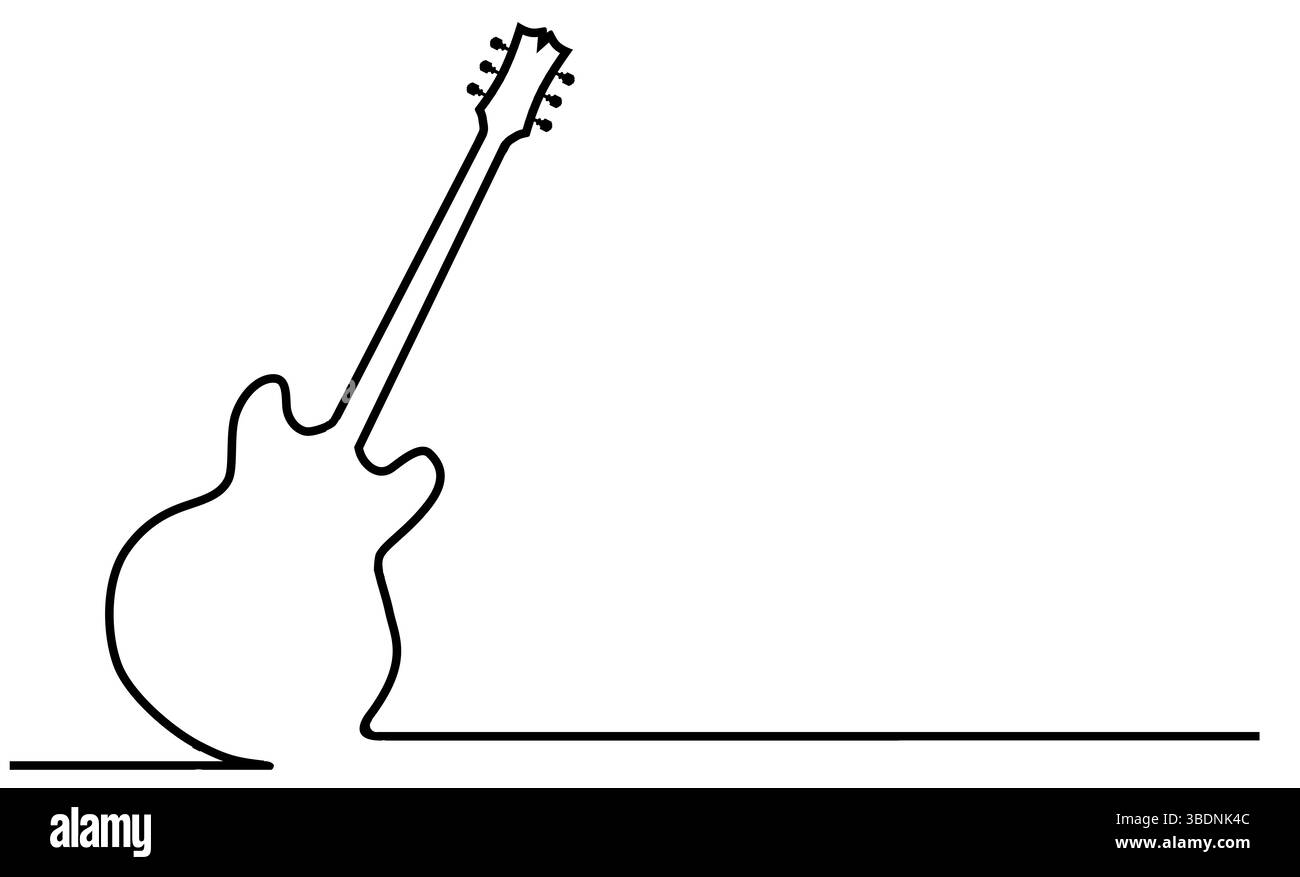 Eine weiße Silhouette einer generischen Gitarrenform mit schwarzer Umrandung Stockfoto