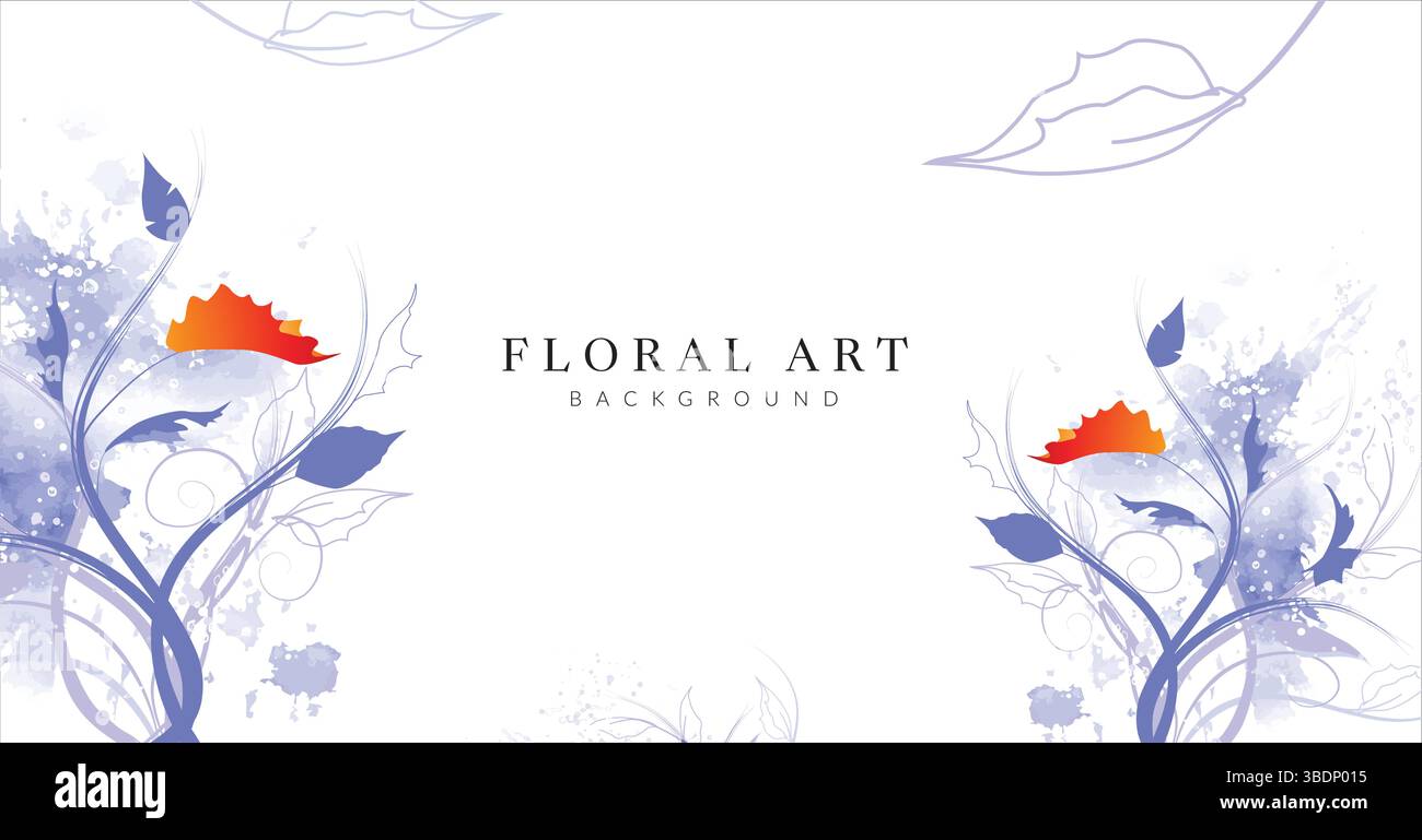 Dies ist eine Illustration eines floralen Kunsthintergrunds mit Blume und Blättern, die zur Dekoration verwendet werden können. Stock Vektor