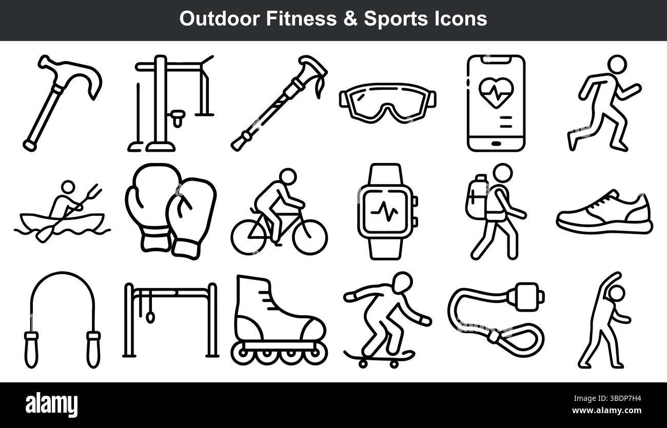 Outdoor-Fitness-Sport-Ikonen zeichnen Kunst-Grafiken Stock Vektor