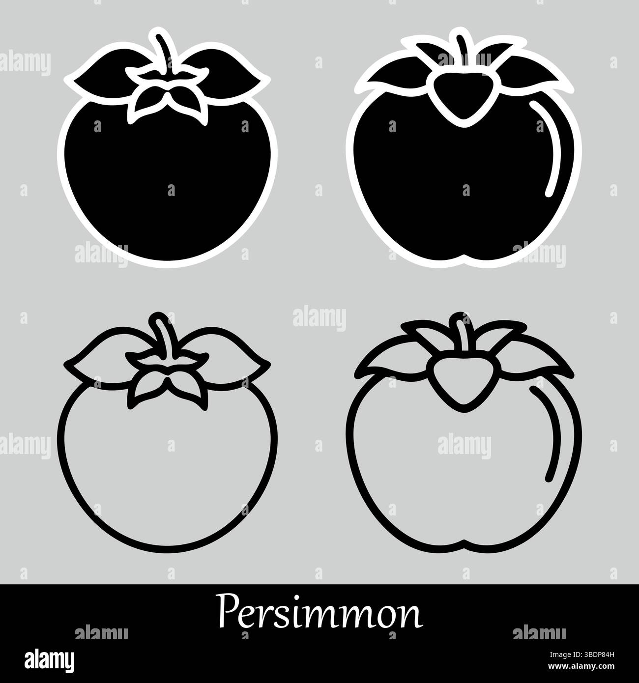 Köstliche persimmonische Fruchtsymbole setzen ein grafisches Design Stock Vektor